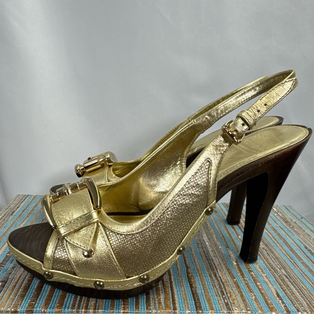 Burberry Gold Textured High Heel Sandals